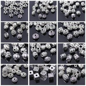 Jewel - תכשיטים ויהלומים חרוזים 50pcs Tibetan Silver Metal Charms Loose Spacer Beads Wholesale Jewelry Making