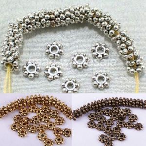Jewel - תכשיטים ויהלומים חרוזים Wholesale 100/1000Pcs Tibetan Silver Daisy Spacer Beads Jewelry Making 4MM 6MM