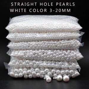 Jewel - תכשיטים ויהלומים חרוזים 3-20mm white Round spacer acrylic pearl sew on beads craft beaded jewelry making