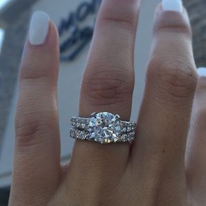 Jewel - תכשיטים ויהלומים טבעות Certified 3.00Ct White Round Diamond Engagement Wedding Ring Set 14k White Gold