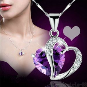 Jewel - תכשיטים ויהלומים שרשראות Fashion Women Heart Crystal Rhinestone Silver Chain Pendant Necklace Jewelry
