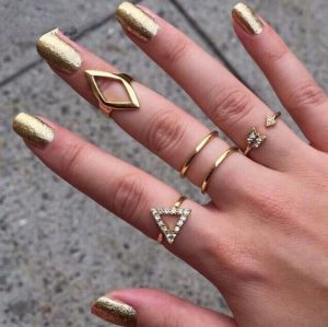 Jewel - תכשיטים ויהלומים טבעות 5pcs/set Mid Midi Above Knuckle Ring Band Gold Silver Tip Finger Stacking hs