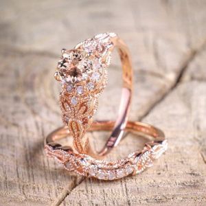 Jewel - תכשיטים ויהלומים טבעות Women 1Pair Ring/Set Rose Gold Filled White Topaz Wedding Engagement Size