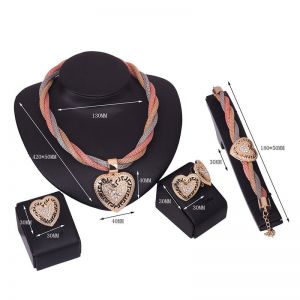 Jewel - תכשיטים ויהלומים סטים New Women 4 Pieces Gold Heart Pendant Necklace Bracelet Earring Ring Jewelry Set