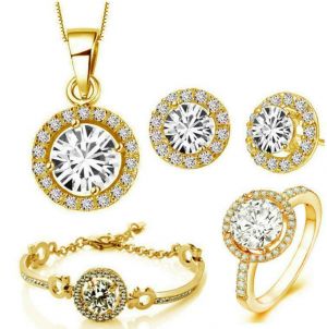 Jewel - תכשיטים ויהלומים סטים Hot gold plated fashion jewelry set  Zircon earring necklace bracelet ring 4pc
