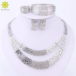Jewel - תכשיטים ויהלומים סטים Silver Plated Dubai African Austrian Crystal Necklace Bracelet Earrings Ring Set