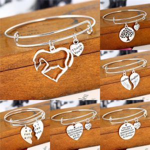 Jewel - תכשיטים ויהלומים צמידים Silver Plated Pendant Heart Charm Bracelet Women Men Bangle Jewelry Family Love