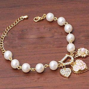 Jewel - תכשיטים ויהלומים צמידים Women Jewelry Pearl Love Heart Flower Crystal Bracelet Bangle Fashion Charm Gift