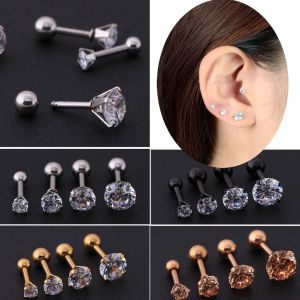Jewel - תכשיטים ויהלומים פירסינגים 2Pcs CZ Prong Tragus Cartilage Piercing Stud Earring Ear Ring Stainless Steel
