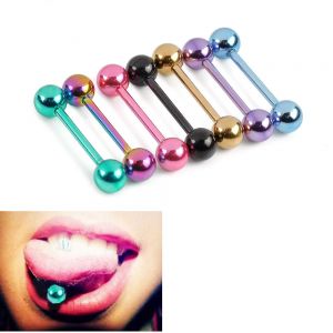 Jewel - תכשיטים ויהלומים פירסינגים 7pcs 14G Surgical Steel Mixed Colors Tongue Tounge Rings Piercing Body Jewelry