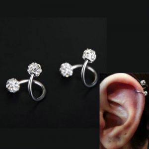 Jewel - תכשיטים ויהלומים פירסינגים Crystal Stainless Steel Twist Ear Helix Cartilage Body Piercing Earring Stud