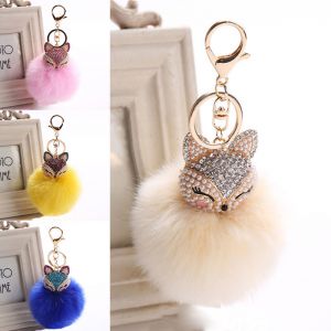 Jewel - תכשיטים ויהלומים קישוטים נתלים 1Pc Lovely Trendy Jewelry Rhinestone Keyring Fox Fur Pearl Ball Key Chain Charm