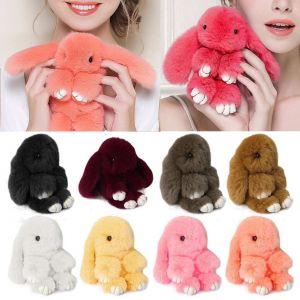 Jewel - תכשיטים ויהלומים קישוטים נתלים Rex Rabbit Fur Cute Bunny Pom Ball Doll Toy Keychain Handbag Pendant Decor