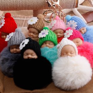 Jewel - תכשיטים ויהלומים קישוטים נתלים HOT Sleep Baby Doll Key Chains Rabbit Fur Ball Car Keyring Bag Key Pendant DS