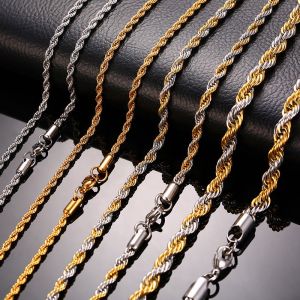 Jewel - תכשיטים ויהלומים שרשראות Man Necklace Chain Twist Rope Curb Link Stainless Steel 20/22/24inch Gold Silver