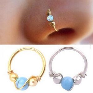 Stainless Steel Nose Ring Turquoise Nostril Hoop Nose Earrings Piercing חישוק באף עגיל