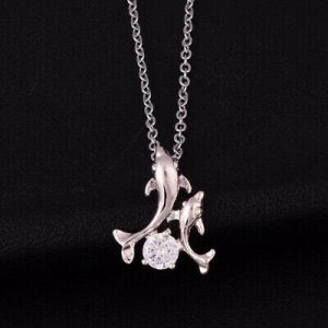 Hot Jewelry Women Jewelry Jumping Double Dolphin Zircon Necklace Charm PendantBeautiful