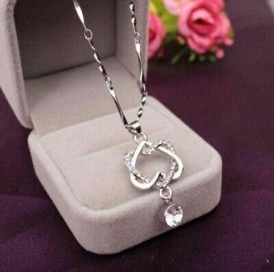 Hot Jewelry Selling Jewelry Double Love Heart Pendant Necklace Female Silver Clavicular