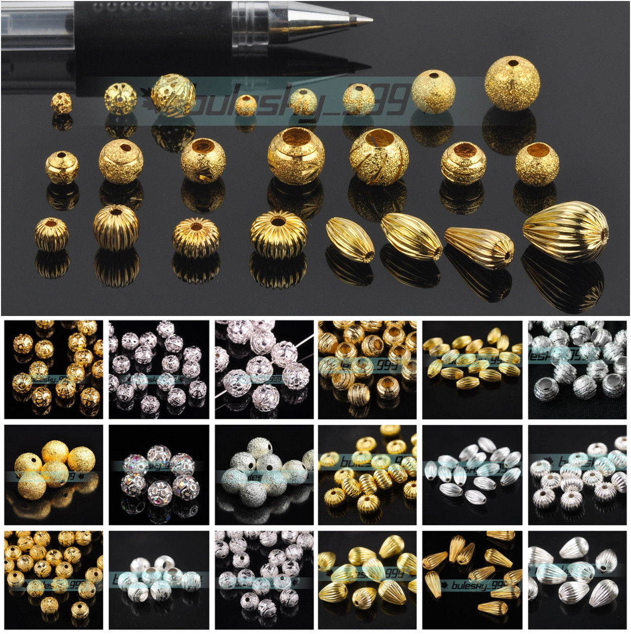 Jewel - תכשיטים ויהלומים חרוזים 4mm 5mm 6mm 8mm 10mm 12mm Gold/Silver Metal Loose Spacer Beads Jewelry Making
