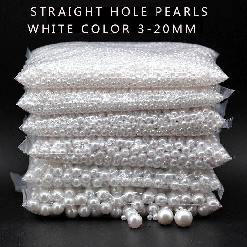 Jewel - תכשיטים ויהלומים חרוזים 3-20mm white Round spacer acrylic pearl sew on beads craft beaded jewelry making