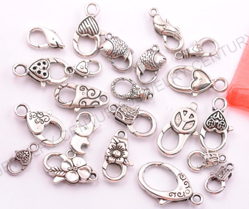 Jewel - תכשיטים ויהלומים סוגרים ולולאות 10Pcs Tibetan Silver Charms Heart Lobster Clasps & Hooks DIY Jewellery Making