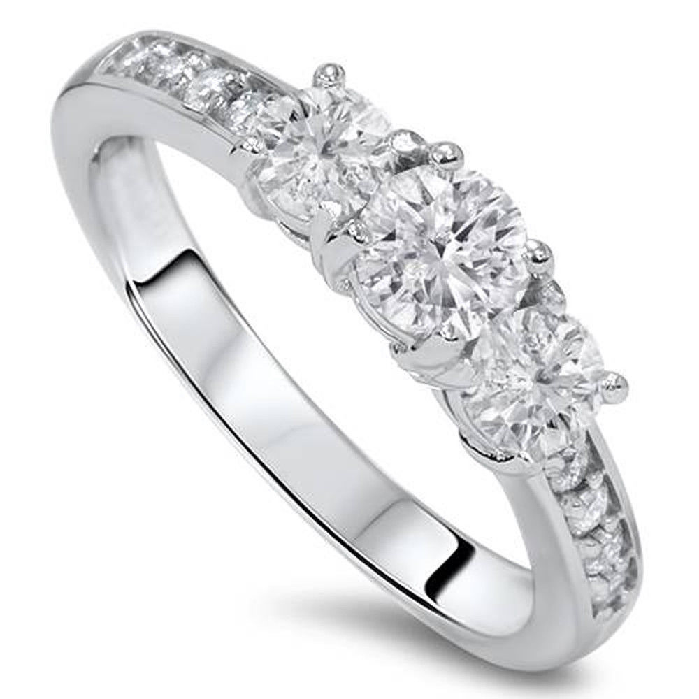 Jewel - תכשיטים ויהלומים טבעות 1ct Diamond 3 Three Stone Engagement Ring 10K White Gold