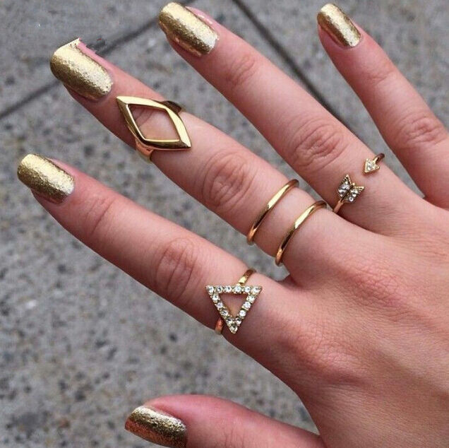 Jewel - תכשיטים ויהלומים טבעות 5pcs/set Mid Midi Above Knuckle Ring Band Gold Silver Tip Finger Stacking hs