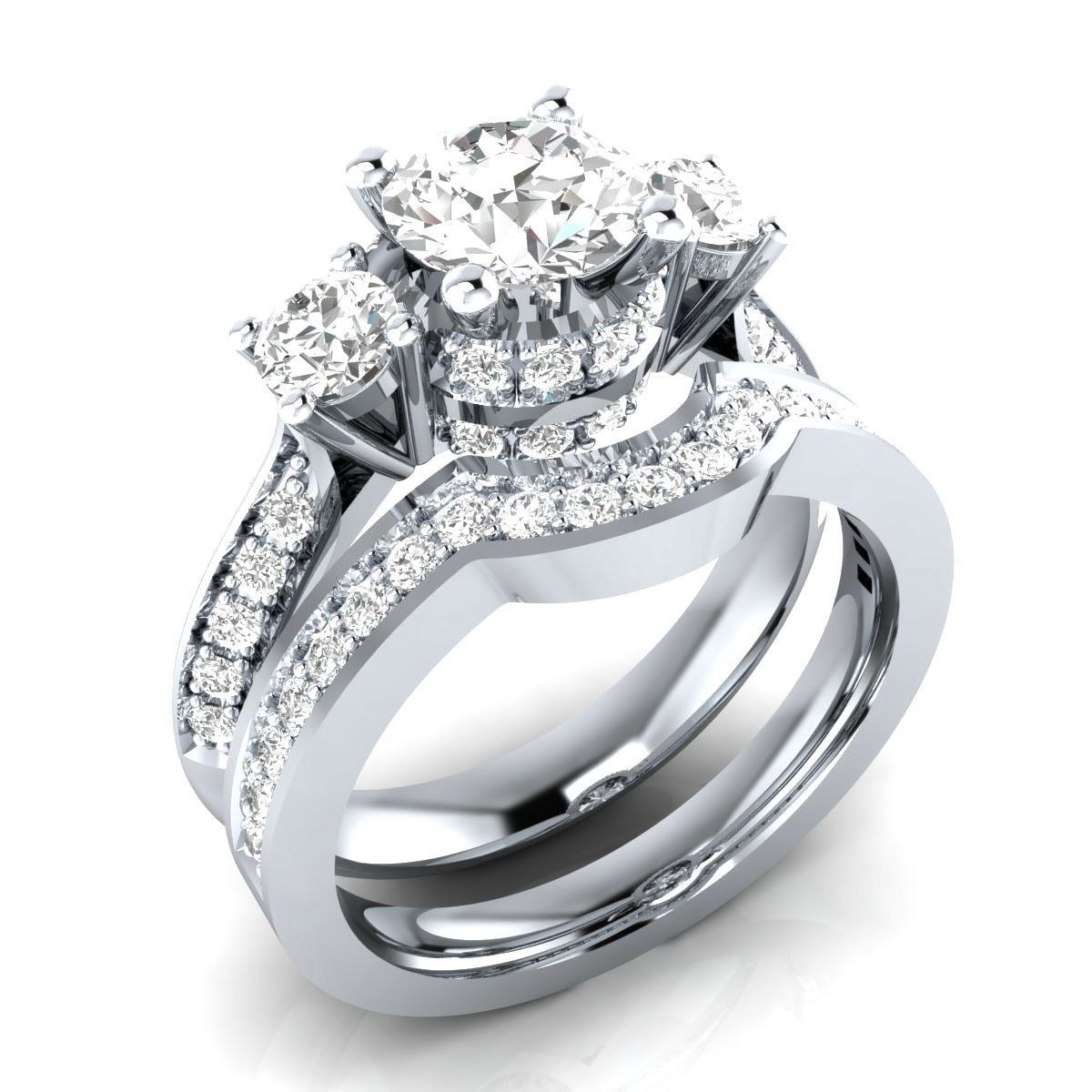 Jewel - תכשיטים ויהלומים טבעות 925 Silver White Sapphire Wedding Band Rings Set Women Fashion Jewelry Size 5-10