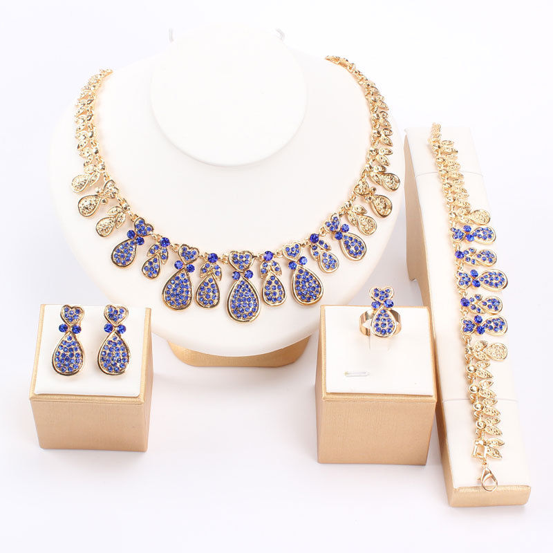 Jewel - תכשיטים ויהלומים סטים Fashion Women Rhinestone Crystal Necklace Bracelet Earrings Ring Jewelry Set