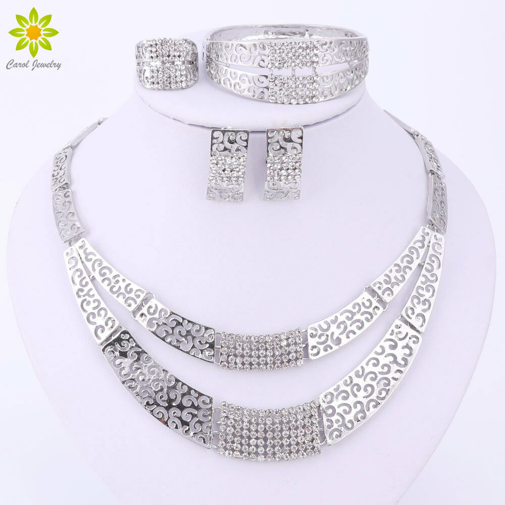 Jewel - תכשיטים ויהלומים סטים Silver Plated Dubai African Austrian Crystal Necklace Bracelet Earrings Ring Set