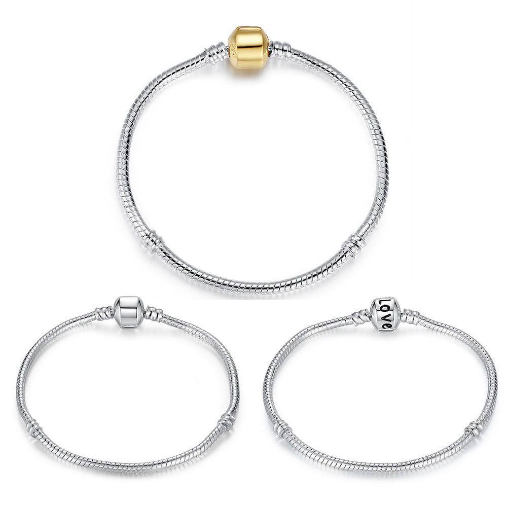 Jewel - תכשיטים ויהלומים צמידים BAMOER 925 Silver Plated Snake Bracelet Chain Fit Women European Beads & Charms