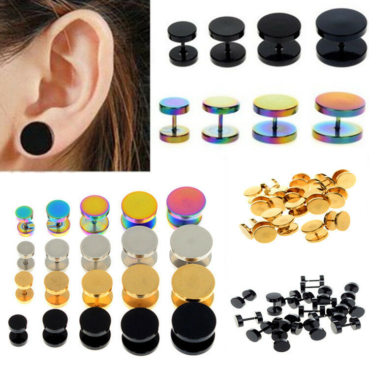 Jewel - תכשיטים ויהלומים פירסינגים 1 Pair Surgical Steel Fake Cheater Earring Stud Ear Plug Flesh Tunnel Piercing