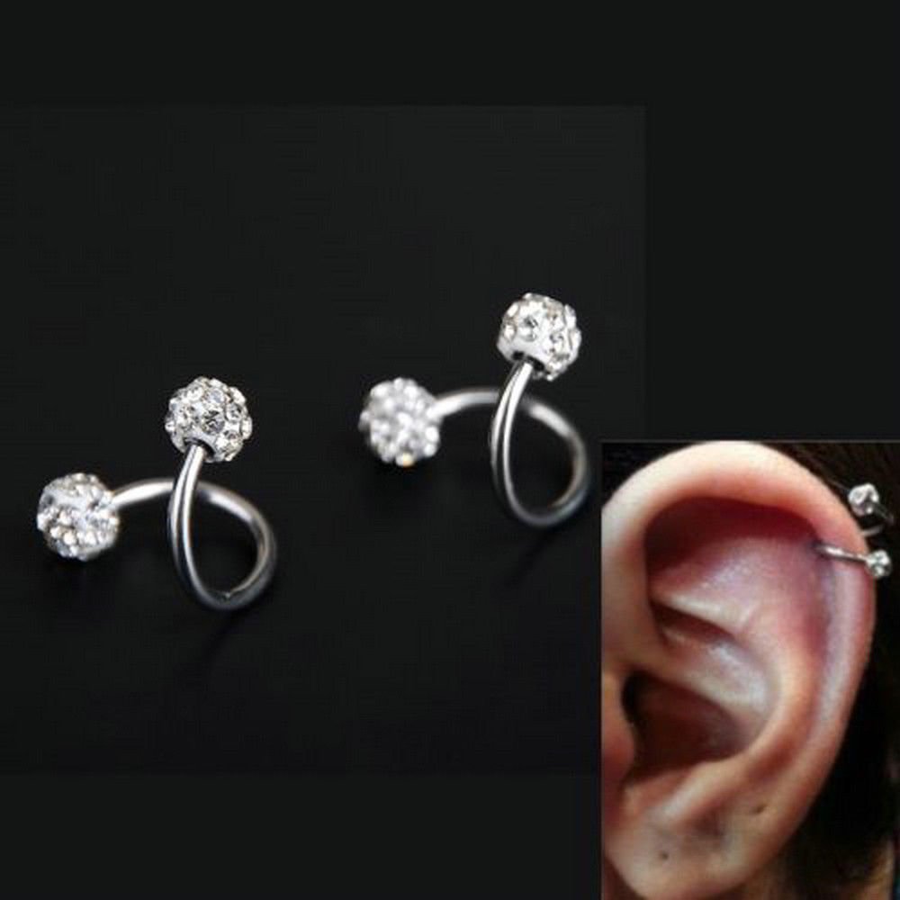 Jewel - תכשיטים ויהלומים פירסינגים Crystal Stainless Steel Twist Ear Helix Cartilage Body Piercing Earring Stud