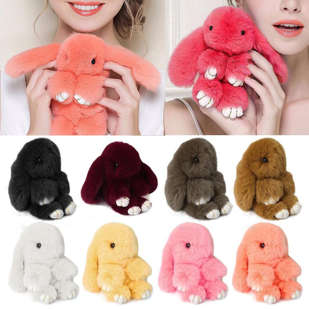Jewel - תכשיטים ויהלומים קישוטים נתלים Rex Rabbit Fur Cute Bunny Pom Ball Doll Toy Keychain Handbag Pendant Decor