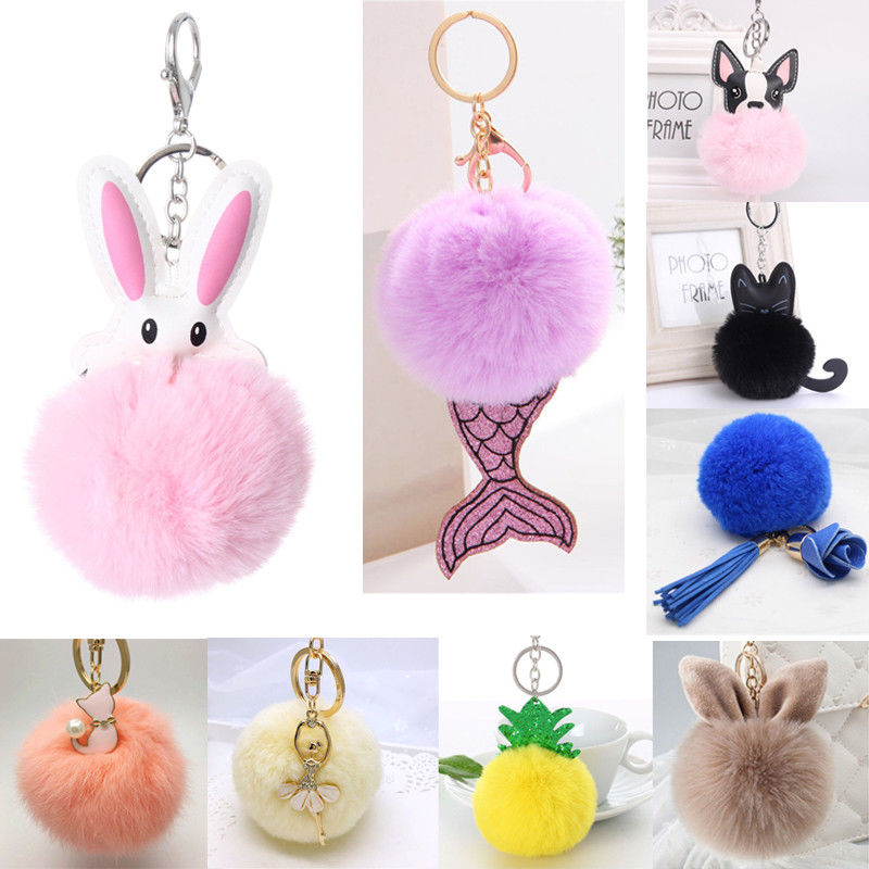 Jewel - תכשיטים ויהלומים קישוטים נתלים 2018 New Cute Pineapple Fur Ball Keychain Bag Car Pendant Keyring Birthday Gifts