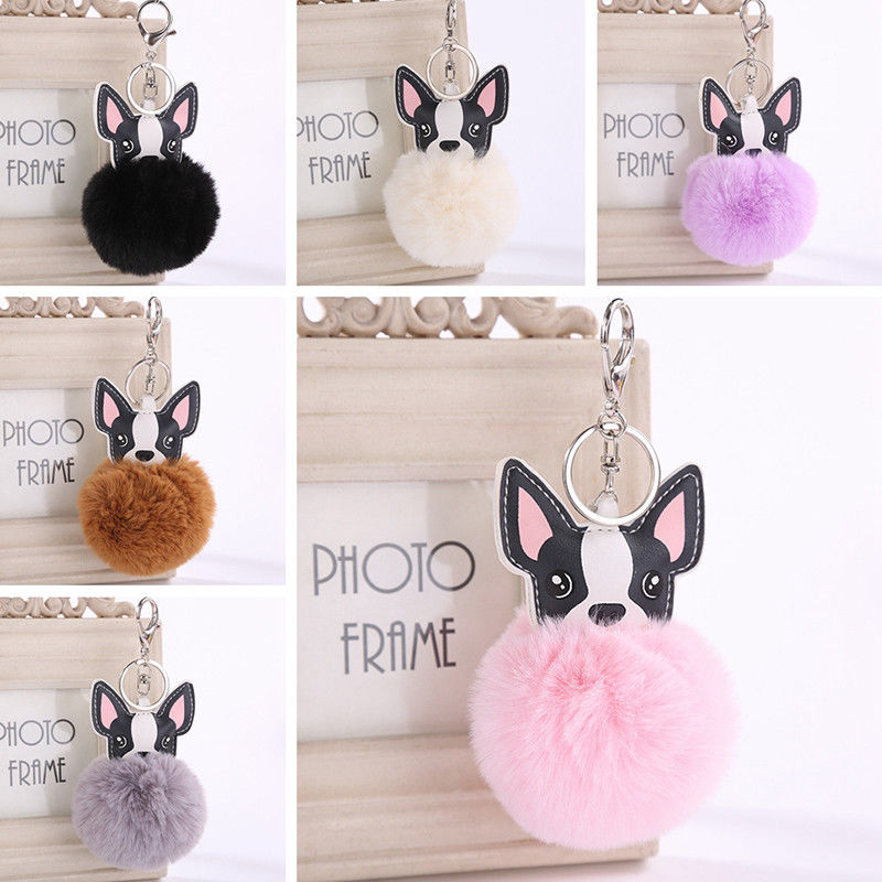 Jewel - תכשיטים ויהלומים קישוטים נתלים Faux Fur Keychain Pendant Car Key Ring Bag Charm Soft Toy Fluffy Dog Furry Ball