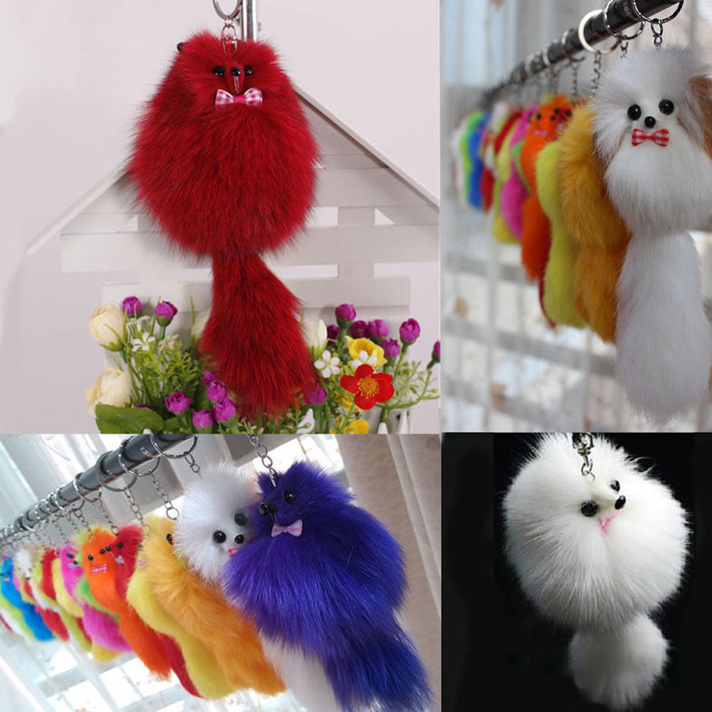 Jewel - תכשיטים ויהלומים קישוטים נתלים Womens Fake Fox Fur Pom Pom Doll Ball keychain Car Key Ring Bag Handbag Pendant