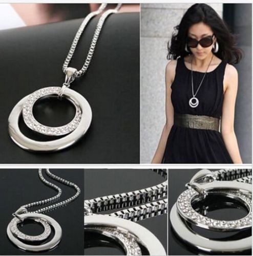 Jewel - תכשיטים ויהלומים שרשראות Long Chain Women Fashion Crystal Rhinestone Silver Plated Pendant Necklace Gift